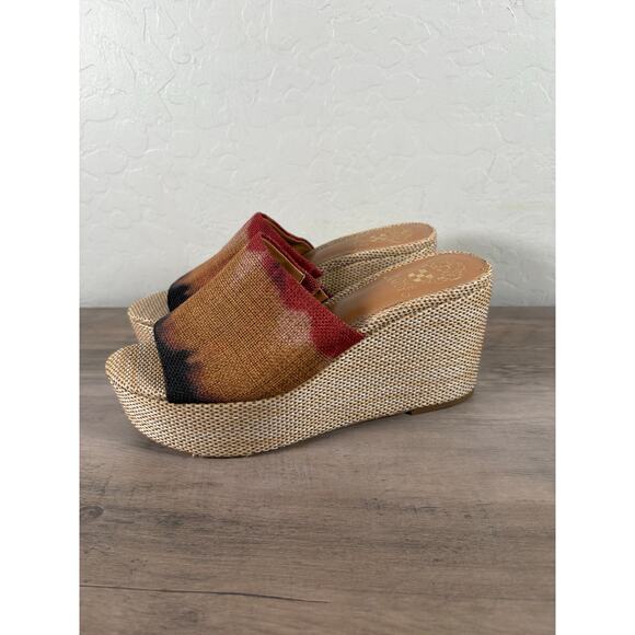 Vince Camuto Gadgen Gypsy Stripe Burlap Wedge Platform Sandal Size 8 - Picture 1 of 7